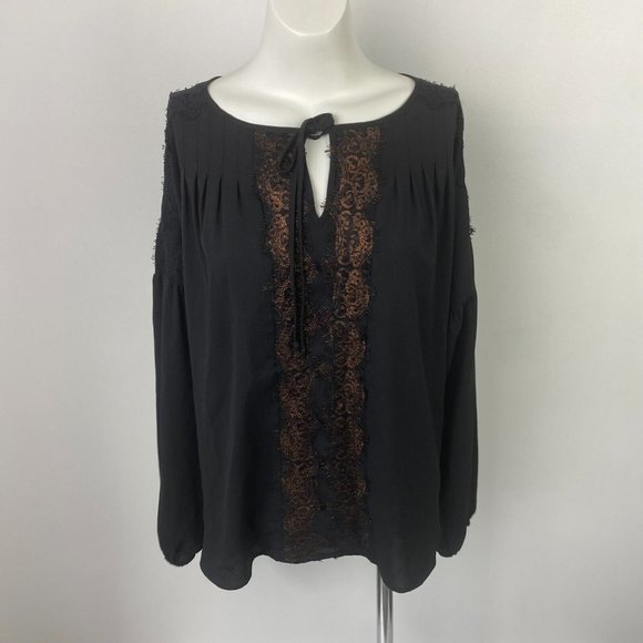 Piper Tops - BNWT Piper Size 8 Women's Top Blouse Black Gold Lace Long Sleeve
